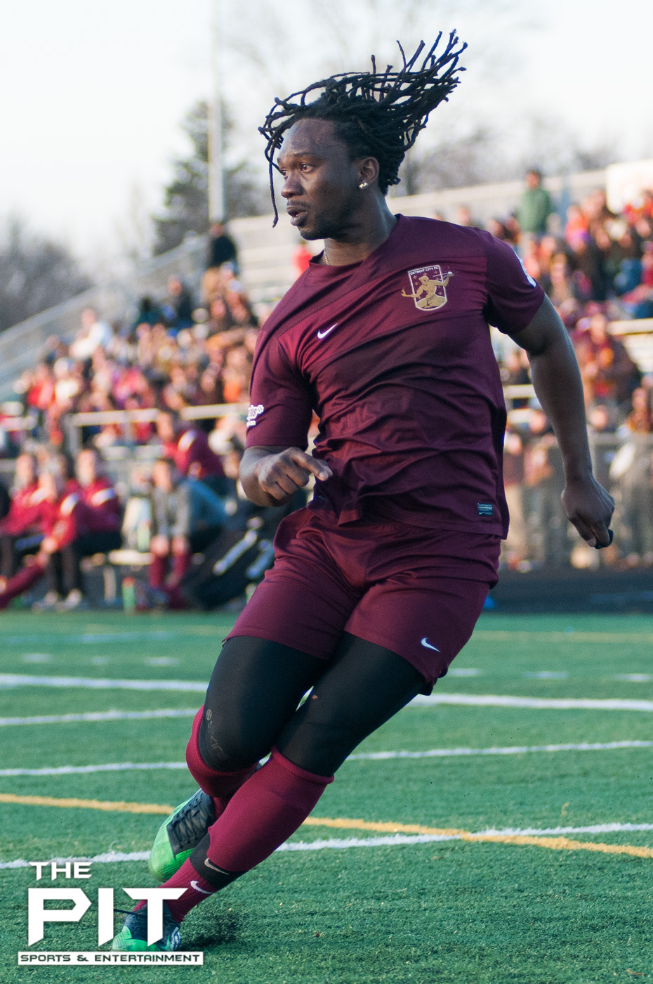 Detroit City FC Forward Stefan St. Louis (17) assists a shot attempt late in the game scrimmage match on April 19, 2014 at Hurley Field. Brian Quintos / The Pit: SE
