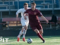 Detroit City FC Forward Wade Allan (16) fights for ball control against an opposing Saginaw Valley Forward at a scrimmage match on April 19, 2014 at Hurley Field. Brian Quintos / The Pit: SE