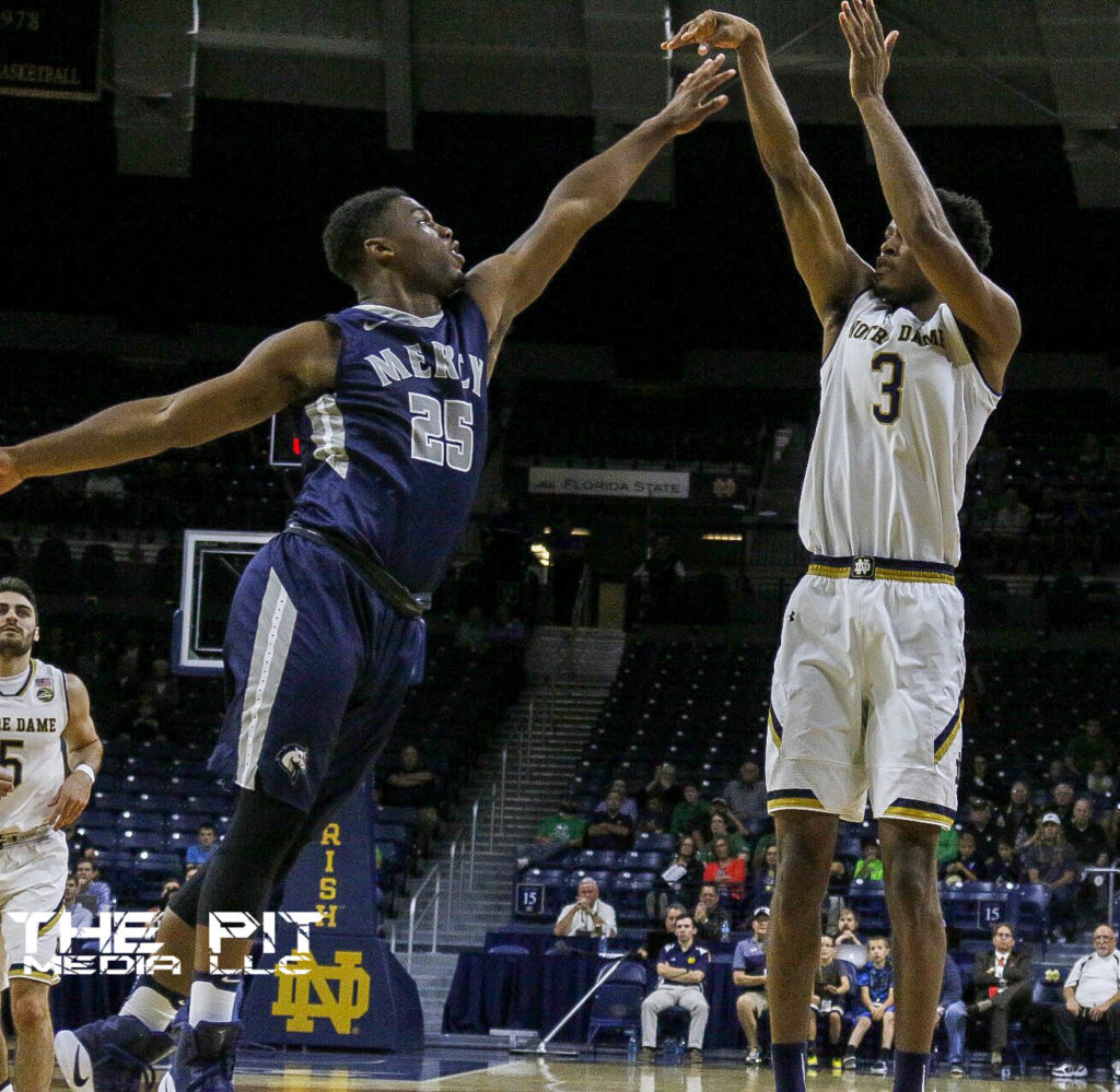 VJ Beachem led the Irish with 18 points in Tuesday's exhibition contest against Mercy College. Evan J. Thomas/The Pit