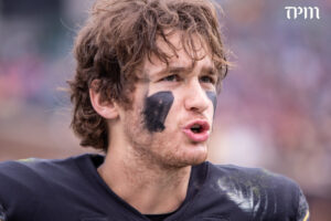 Northwestern quarterback Preston Stone reacts during a game against Minnesota at Wrigley Field in November 2025. (Damien Dennis/TPM)